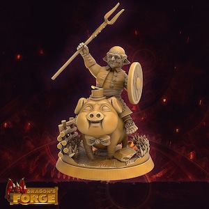 Male Halfling w/ spear Miniature Pig Rider - 3 Poses - 32mm scale Tabletop gaming DnD Miniature Dungeons and Dragons, dnd halfling