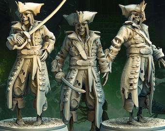 DnD Undead Pirate Captain Miniature Skeleton Monster Miniature Seafarer Fiend | 32mm Scale | DnD Miniature Dungeons and Dragons DnD 5e
