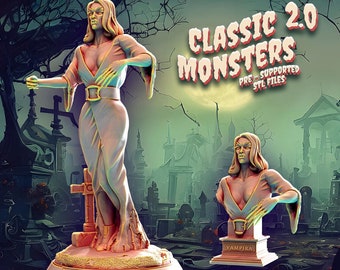 Vampira Miniature | Classic Monsters | 32mm 75mm 150mm Bust | DnD Miniature | Dungeons and Dragons DnD 5e Feature Film Female Miniature