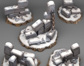 DnD Winter Snow Ruin Miniature Set Wargaming Terrain | 28mm or 32mm scale gaming | Tabletop Scenery | Dungeons and Dragons, DnD terrain