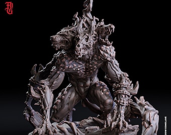 Shadowbound Cerberus Miniature Monster Miniature | 50mm Base 32mm Scale | DnD Miniature Dungeons and Dragons DnD 5e