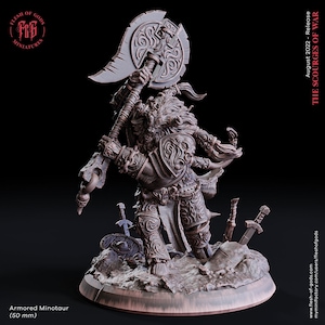 Minotaur miniature | Armored Minotaur Miniature figurine Monster Miniature | 50mm Base DnD Tauren Miniature Dungeons and Dragons
