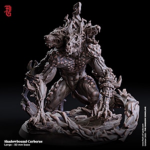 Shadowbound Cerberus Miniature Monster Miniature | 50mm Base 32mm Scale | DnD Miniature Dungeons and Dragons DnD 5e