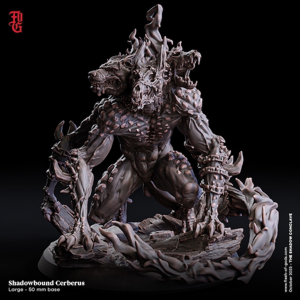 Shadowbound Cerberus Miniature Monster Miniature | 50mm Base 32mm Scale | DnD Miniature Dungeons and Dragons DnD 5e