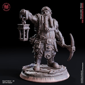 Dwarf Miner miniature male dwarf figure | 32mm Scale | DnD Miniature | Dungeons and Dragons  DnD 5e  | Dungeon Master Gift