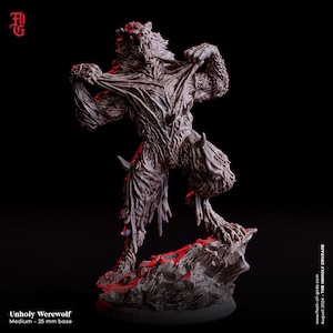 DnD Unholy Werewolf Miniature Medium Monstrosity Shapechanger Monster Miniature | 32mm Scale 25mm Base | Dungeons and Dragons DnD 5e Figure
