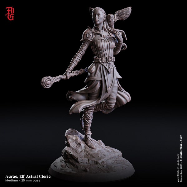 Female Elf Astral Cleric DnD Spellcaster Healer miniature | 32mm Scale and Bust | DnD Miniature Dungeons and Dragons DnD 5e class