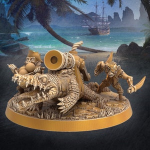 Pirate cannon crocodile miniature - 32mm scale Tabletop gaming DnD Miniature Dungeons and Dragons, wargaming dnd pirate figurine