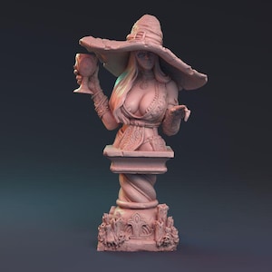 Female Merlin With Bust Magical Miniature Resin Statue Nerdy Decor | 32mm or 75mm scale | DnD Miniature Dungeons and Dragons DnD 5e