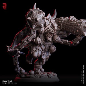 Siege Troll Miniature Large Monstrosity Giant Monster Figurine | 32mm Scale 50mm Base | DnD Dungeons and Dragons DnD 5e class