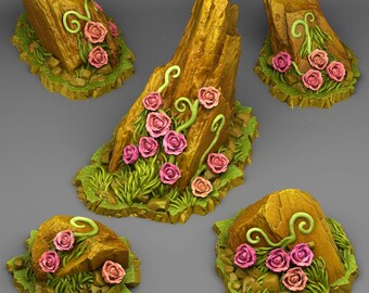 Rocks of Roses miniature Forest Terrain | 28mm or 32mm scale gaming | Tabletop Scenery | DnD Miniatures | Dungeons and Dragons DnD terrain