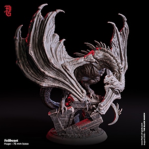 Fellbeast Miniature Huge Dragon Monstrosity Monster Figurine | 32mm Scale 75mm Base | DnD Dungeons and Dragons DnD 5e class