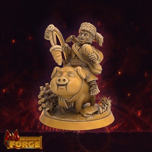 Male Halfling Trapper Miniature Pig Riders - 3 Poses - 32mm scale Tabletop gaming DnD Miniature Dungeons and Dragons, dnd bard halfling