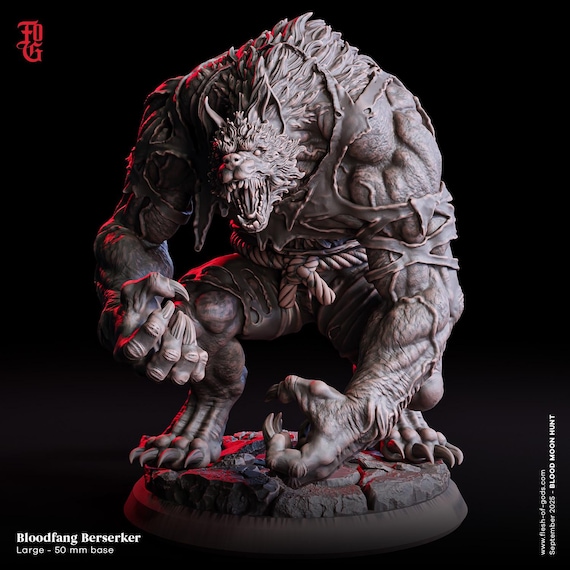 Werewolf Berserker Miniature Hybrid Wolf Figurine Monster Figure | 32mm Scale 50mm Base | DnD Miniature Dungeons and Dragons DnD 5e class