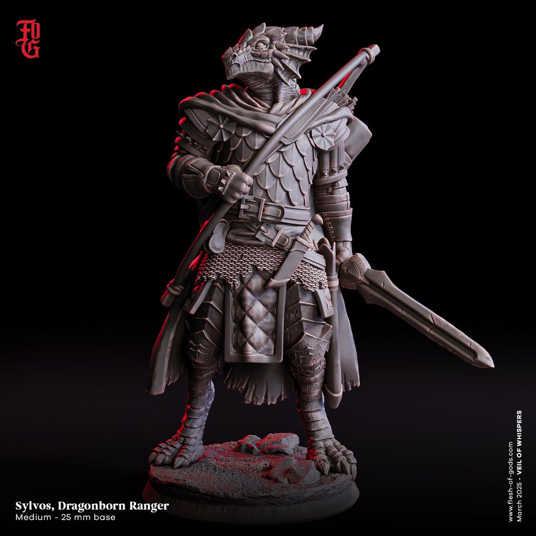 Dnd Dragonborn Ranger Miniature Dragonkin Fighter Figurine | 32mm Scale ...