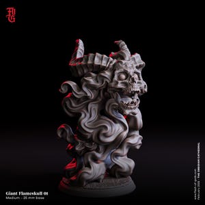 Giant Flameskull Monster Miniature Undead Souls Skull Skeleton Figure | 32mm Scale 25mm Base | DnD Miniature Dungeons and Dragons DnD 5e
