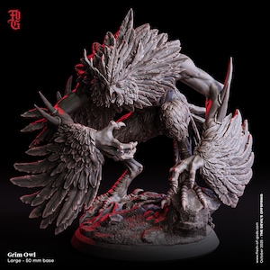 Grim Owl Miniature Large Monstrosity Monster Miniature Forest Beast Figurine | 32mm Scale 50mm Base | DnD 5e Miniature Dungeons and Dragons