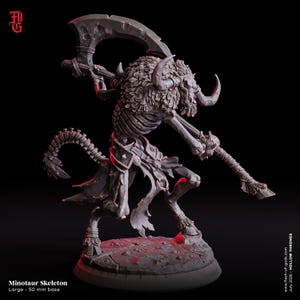 Minotaur Skeleton Miniature Hybrid Warrior Fighter Monster Miniature Skeleton | 32mm Scale 50mm Base | Figurine Dungeons and Dragons DnD 5e
