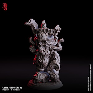 Skeleton Monster Miniature Giant Flameskull Undead Souls Skull Figure | 32mm Scale 25mm Base | DnD Miniature Dungeons and Dragons DnD 5e