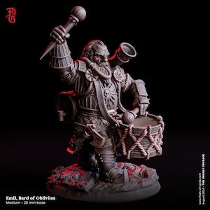 DnD Dwarf Bard Miniature NPC Bard of Oblivion Miniature Male Dwarf Figurine | 32mm Scale 25mm Base | Dungeons and Dragons DnD 5e Figure