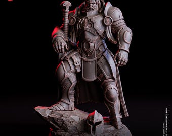 Sigil Scarred Knight Miniature Human Fighter Figurine Brave Warrior | 32mm Scale or 75mm Scale | Dungeons and Dragons DnD 5e