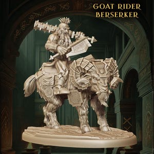 Dwarf Berserker Warrior Goat Rider Miniature Dwarf Army Figurine | 32mm Scale Oval Base | DnD Miniature Dungeons and Dragons DnD 5e