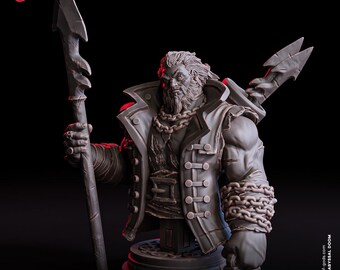 DnD Sea Hunter Resin Bust Statue Tidehunter Seafarer Miniature Pirate Figure | 32mm 75mm Scale | DnD Miniature Dungeons and Dragons DnD 5e