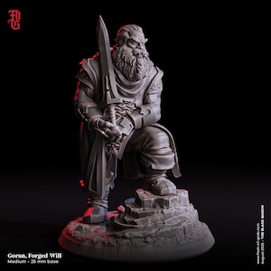 Goran Dwarf Fighter Miniature Warrior Army Figurine | 32mm Scale 75mm Scale Miniature | DnD Miniature Dungeons and Dragons DnD 5e class