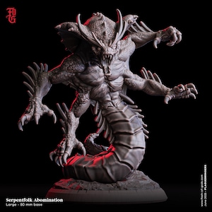 Serpent Folk Abomination Miniature Aquatic Monster Beast Figurine | 32mm Scale 50mm Base | DnD Miniature Dungeons and Dragons DnD 5e
