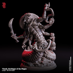 Harbinger of the Plague Miniature Serpent Figurine Serpentfolk Monster | 32mm Scale 50mm Base | DnD Miniature Dungeons and Dragons DnD 5e