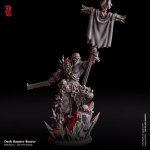 Dark Banner Bearer Orc Miniature Monster Figurine Army Bannerman | 32mm Scale 75mm Scale | DnD Miniature Dungeons and Dragons DnD 5e class