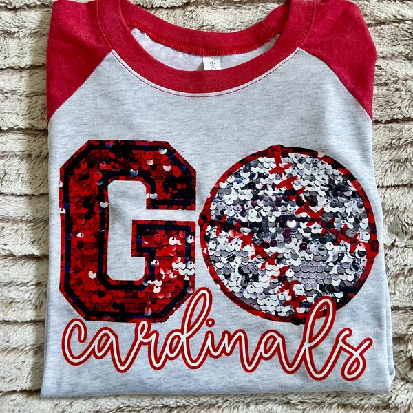 Go Cardinals Faux Sequin Raglan Shirt, St Louis Cardinals Raglan