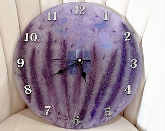 Home Decor Gift | Epoxy Resin Wall Clock with Dry Flowers | Purple resin art | Modern Clock | Epoxy Resin Art Clocks