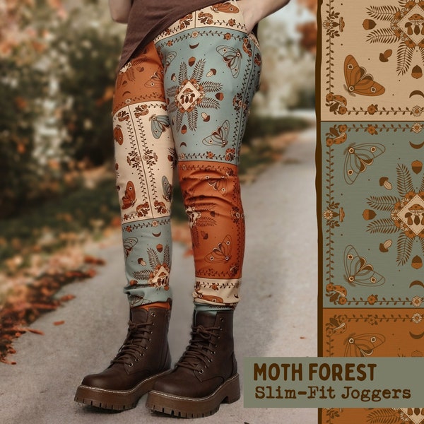 Moth Forest | Slim-fit Joggers | Comfy Goblincore Pants | Cottagecore | Forestcore Boho | Maximalist Clothing | Women + Men