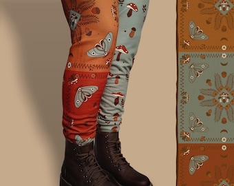 Moth & Mushroom Goblincore Sweatpants / Slim-fit Joggers / Teal Green Comfy Cottagecore Pants / Forestcore Boho Clothing Women + Men