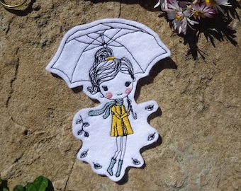 Application girls with umbrella, in 3 sizes, XL, for sewing or ironing