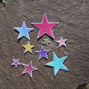 Appliqué stars, embroidered, 58 colors, 9 sizes