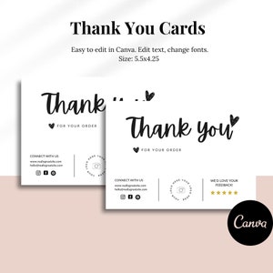 Editable Business Thank You Card | Printable Customer Cards | Canva Template | Editable Thank You Card | Order Thank you | Insert Card