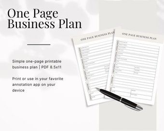 One Page Business Plan | Druckbare PDF | Businessplan Start-up | Druckbarer Business Plan | Unternehmen gründen | Kleinunternehmer