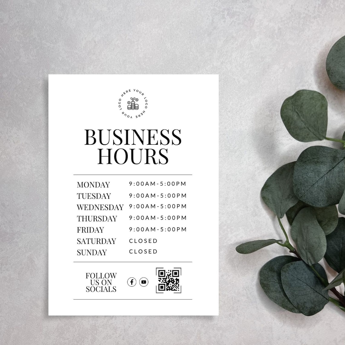 Business Opening Hours Template | QR Code Sign | Canva Template ...