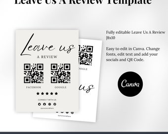 Leave A Review Sign Template | QR Code | Canva Templates | Editable Small Business Sign Template | Google Review | Social Media Sign