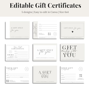 Paquete de plantillas de certificados de regalo editables / Certificado de vale de regalo imprimible / Certificado de regalo moderno / Descarga digital / Plantilla de Canva