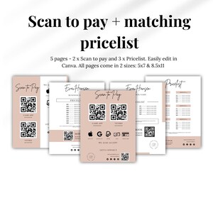 Scan To Pay and Pricelist Template | Qr Code Sign | Salon Sign | Cashapp Paypal Sign For Small Business | Venmo | Editable scan to pay