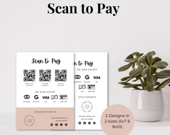 Modèle Scan to Pay | Signe de code QR | enseigne de salon | Enseigne PayPal Cashapp pour les petites entreprises | Téléchargement instantané | Venmo | Numérisation modifiable pour payer