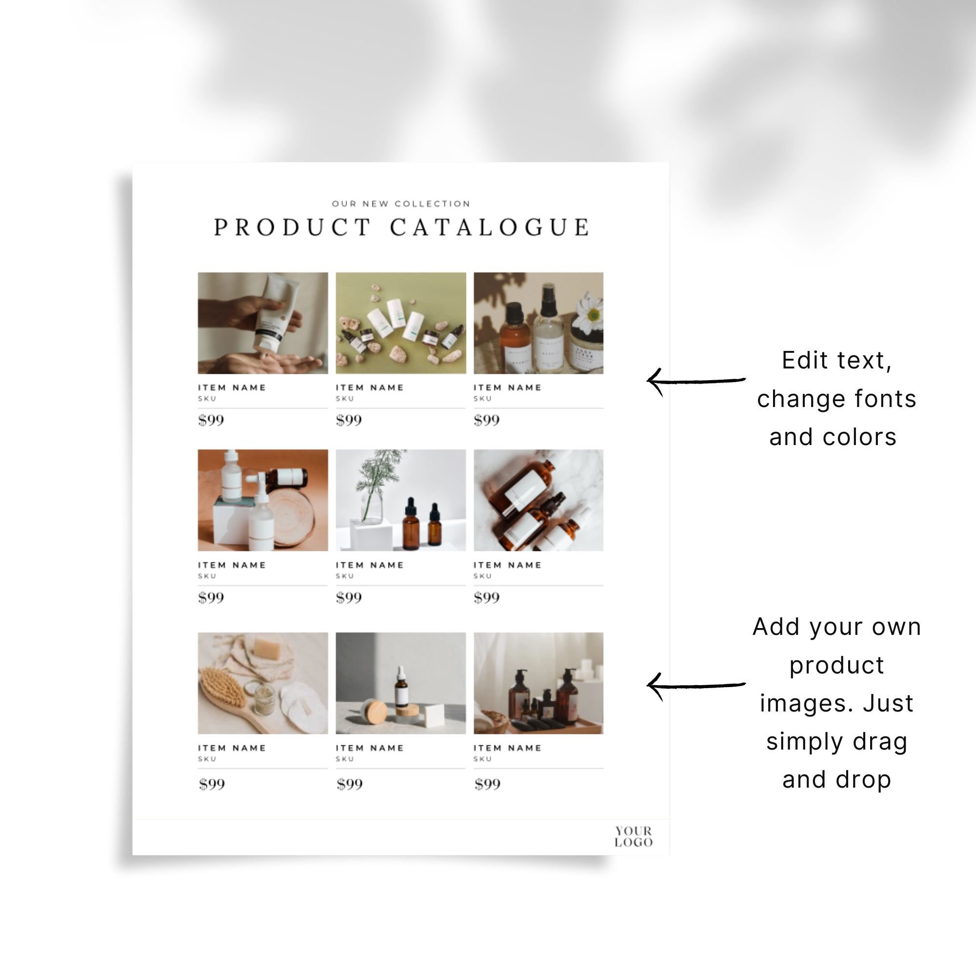 Editable Product Catalog Template for Wholesale Line Sheet & Pricing