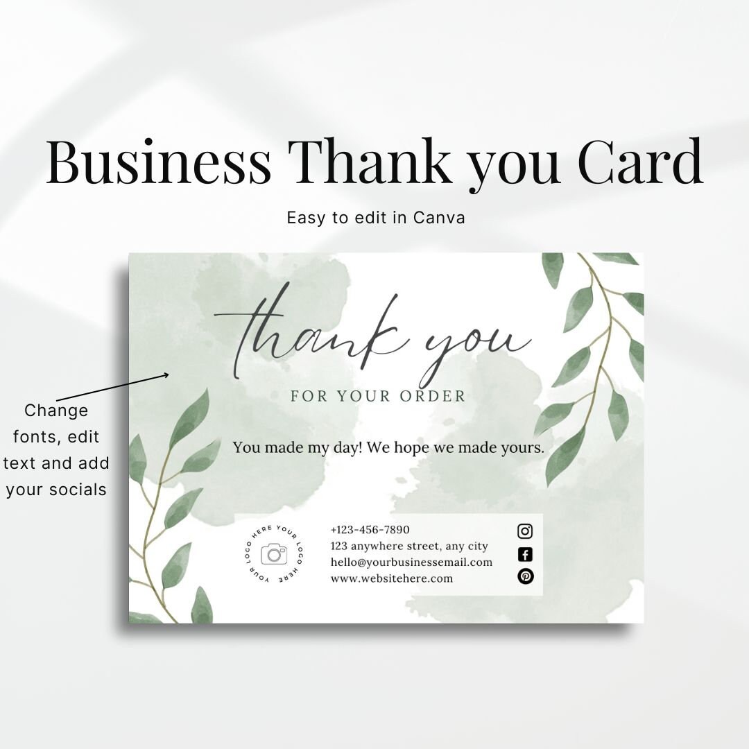 Editable Business Thank You Card | Printable Customer Cards | Canva ...