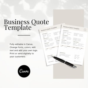 Formulario de cotización comercial editable / Formulario de estimación de trabajo imprimible / Plantilla Canva de cotización / Formulario para pequeñas empresas / Plantilla de cotización / Cotización de trabajo