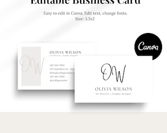 Editable QR Code Business Card Template: Minimalist Canva Design (3.5x2)