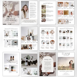 May include: A product catalogue for a beauty brand featuring a variety of products, including skincare, hair care, and body care. The catalogue includes images of the products, descriptions, and prices. The catalogue also includes information about the brand and its mission. The catalogue is designed to be visually appealing and informative.