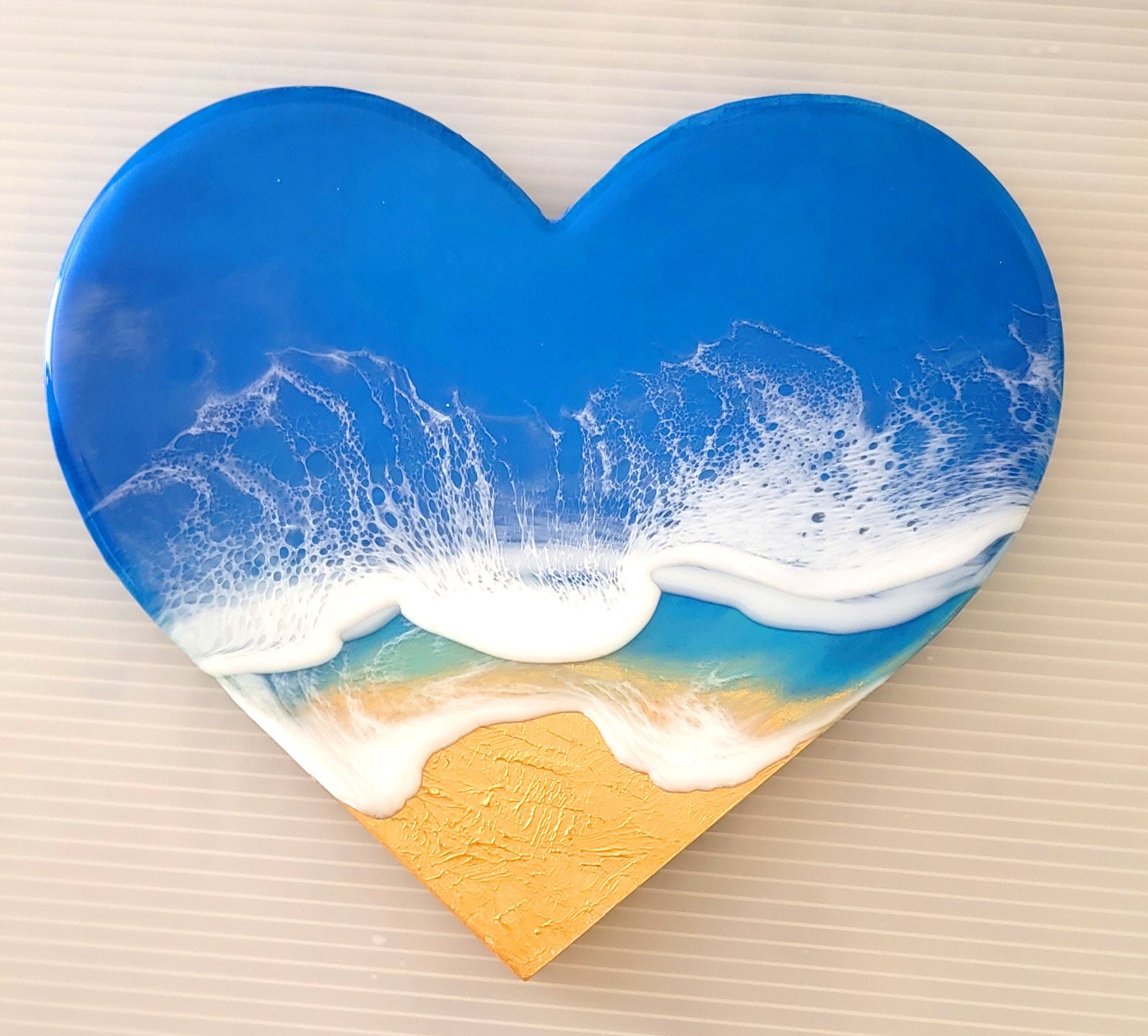 9" Wooden Ocean Waves Beach Heart 'I Love the Ocean' Art, Home Décor ...